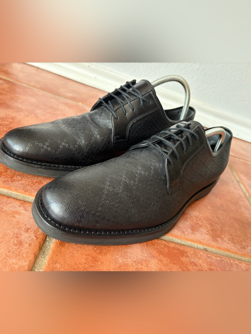 Gucci Hilary Lux Diamante Black Leather Derby Shoes 386575 Sz UK 10 US 11